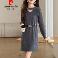 皮爾卡丹（pierre cardin）小心機設計加厚毛衣裙女秋冬2026新款內搭中長(cháng)款針織打底衫配大衣 灰色 L