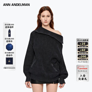 ANN ANDELMAN【明星同款】男女同款雙面穿毛衣深灰不規則拉鏈設計感寬松針織衫 深灰色 M