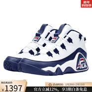 斐樂(lè )（FILA）男鞋秋季透氣籃球鞋復古運動(dòng)鞋Grant Hill休閑鞋時(shí)尚撞色耐磨防滑 White/Navy 清新藍白撞色學(xué)生鞋 39.5 碼=US7