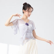 綠喆上衣練功仙氣紗衣演出女形體服裝古典舞網(wǎng)紗花朵服舞身韻舞蹈中國 薄霧紫 M