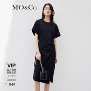 MO&Co.抗菌防螨愛(ài)心珠片解構不對稱(chēng)設計感顯瘦連衣裙摩安珂 黑色-第1批 M 165