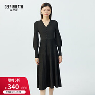 深呼吸DEEP BREATH女裝燈籠袖高腰蔥紗優(yōu)雅輕禮服連衣裙A500155 黑 M (3)