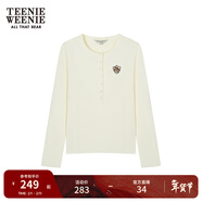 Teenie Weenie小熊秋季正肩修身長(cháng)袖T恤打底衫白色柔軟短款上衣女 象牙白 S (160)