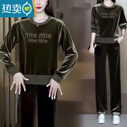 夏典素訂女王（SE.PSTP）金絲絨休閑套裝女2025秋季新款時(shí)尚洋氣質(zhì)顯瘦高端跑步運動(dòng)兩件套 軍綠色 2XL 建議121-130斤
