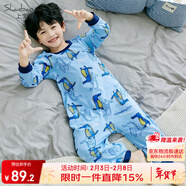 上寶麥春秋兒童連體睡衣精梳棉薄男童長(cháng)袖家居服 天空藍鱷魚(yú)先生 130cm