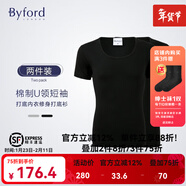 百富（BYFORD）男士圓領(lǐng)打底衫棉針織內衣短袖T恤男通勤打底上衣休閑汗衫MW8824 MW9805黑色-低領(lǐng)胸前無(wú)標-平紋圓筒（兩件裝） M