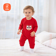 貝瑞加（Babyprints）嬰兒連體衣新生寶寶長(cháng)袖四季內衣純棉爬服滿(mǎn)月紅色禮服 醒獅66