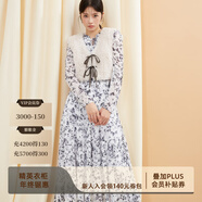 SNIDEL秋冬甜美淑女荷葉邊收腰百褶印花連衣裙SWFO244316 淺灰色 S （0）