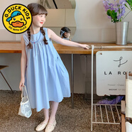 G.duck女童連衣裙2026新款裙子兒童裝夏季無(wú)袖背心裙女孩純色公主裙長(cháng)裙 淺藍色 100 cm 建議身高90-100cm