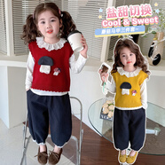 怡菲朵（IFEELDO）童裝春款套裝女寶寶春秋季兒童衣服馬甲襯衫休閑褲女童洋氣三件套 紅色三件套 90 建議18-25斤