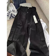 ALO YOGA【現貨】alo口袋工裝褲反光字母直筒寬松闊腿褲高腰顯瘦拖地長(cháng)褲 黑色 S