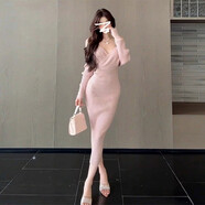 漢卿中夏2025新款御姐風(fēng)V領(lǐng)包臀連衣裙 粉紅長(cháng)袖針織裙 秋季日系甜美洋裝 粉色(清冷富家千金miu系穿搭/韓系巨好看 S (40) 45kg