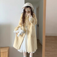 漣畫(huà)奶黃色翻領(lǐng)彩色扣毛呢外套女秋冬季小個(gè)子高級感中長(cháng)款 黃色*321 S