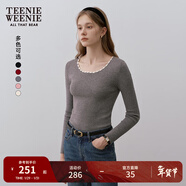 Teenie Weenie小熊女裝毛衣秋季時(shí)尚花邊圓領(lǐng)刺繡簡(jiǎn)約休閑舒適上衣 中灰色 M 165