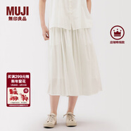 MUJI女式 強捻 抽褶裙 長(cháng)半身裙女裙子女裝格子裙25年夏季BE1VEC5S 米白色 S （155/62A）