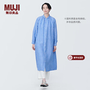 MUJI女式 麻水洗長(cháng)袖襯衫連衣裙 女裝長(cháng)款裙子早秋漢麻襯衫裙BC2JKA4S 藍色條紋 S 155/80A