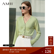 AMII女裝2025極簡(jiǎn)洋氣V領(lǐng)針織開(kāi)衫秋季新款全棉長(cháng)袖上衣女短 抹茶綠 XS 150/76A