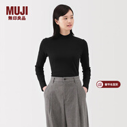 MUJI女式 起毛羅紋編織半高領(lǐng)長(cháng)袖T恤上衣打底衫女款內搭春秋女裝條紋 黑色 5A M （160/84A）