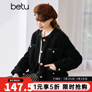 betu百圖女裝冬季新款短外套圓領(lǐng)復古時(shí)尚外套長(cháng)袖短外套女2211T84 黑色 M