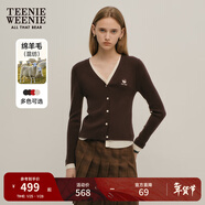 Teenie Weenie小熊女裝秋季時(shí)尚綿羊毛衣長(cháng)袖款毛針織開(kāi)衫灰色外套 棕色 XS (155)