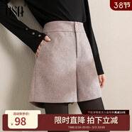 歐莎（OSA）黑色高腰毛呢靴褲外穿短褲女秋2025新款休閑直筒闊腿褲 咖色 L