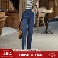 茵曼（INMAN）休閑顯瘦寬松百搭舒適松緊腰高腰牛仔褲 深牛仔藍 25