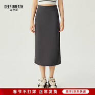 深呼吸DEEP BREATH女裝通勤百搭中長(cháng)款高腰針織半身裙A200138 巖石灰 L (4)