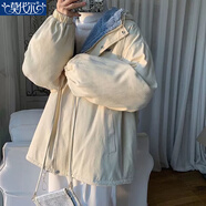 莫代爾羊羔毛外套女2026秋冬季新款設計感加絨加厚棉服寬松棉衣高中學(xué)生 杏色 M