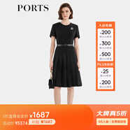 PORTS寶姿女裝2024春夏新款簡(jiǎn)約文藝經(jīng)典圓領(lǐng)短袖百褶連衣裙 黑色 XS (2)