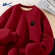 回力冬季羊羔絨高級感豆綠色長(cháng)袖衛衣男士加絨加厚保暖衣服學(xué)生圓領(lǐng)潮 【重磅羊羔絨】酒紅(灰色貓胸標) 厚款 2XL (體重160-180斤)