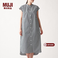 MUJI MUJI 女式 棉混彈力 法國袖連衣裙 BCL14A0S 黑色X格子 M