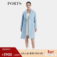 PORTS女裝秋冬新款時(shí)尚夢(mèng)幻藍馬海毛雙排扣大衣 夢(mèng)幻藍 2