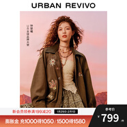 UR【鐘楚曦同款】2025秋季新款女休閑撞色刺繡外套UYL150118 咖棕 S