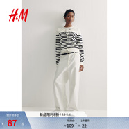 H&M女裝毛針織衫春季慵懶風(fēng)休閑打底衫短款開(kāi)衫薄款外套0579541 白色/黑色條紋 S 160/88