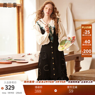 兩三事牛仔背帶連衣裙春季復古背心裙黑色裙子設計感長(cháng)裙魅影幾許 藍色 M