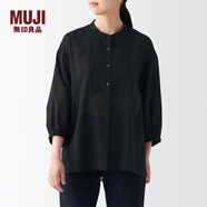 MUJI MUJI 女式 水洗 棉強捻 七分袖罩衫 BCA36A2S 黑色 XS-S