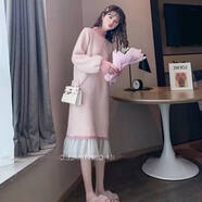 皮爾卡丹仙女冬季加厚連衣裙毛衣小女孩紗裙貂皮天鵝絨過(guò)膝中長(cháng)保暖內穿 粉色今年流行的輕奢品牌 S