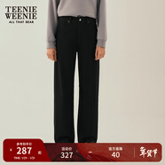 Teenie Weenie小熊女冬裝休閑通勤Q暖絨加絨牛仔褲直筒寬松褲長(cháng)褲 黑色 S (160)