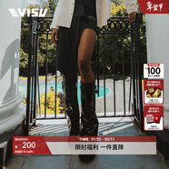 EVISU  女士日式圖案小海鷗不對稱(chēng)百褶半身裙 黑色 S