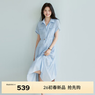 伊芙麗（eifini）朱珠代言醋酸腰帶收腰蛋糕A擺通勤襯衫式連衣裙女2026新款 天空藍 M 105-115斤