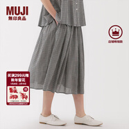 MUJI女式 強捻 抽褶裙 長(cháng)半身裙女裙子女裝格子裙25年夏季BE1VEC5S 黑色格紋 XL （165/74A）