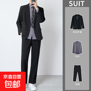 秋季商務(wù)正裝黑色西服套裝男輕熟風(fēng)墊肩休閑高級感職業(yè)西裝外套男 黑西服+C03深灰襯衫+西褲 S