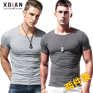 續點(diǎn)短袖t恤男圓領(lǐng)夏修身健身緊身運動(dòng)韓版休閑棉質(zhì)純色打底彈力汗衫 花灰色+深灰色 XL 碼128-138斤左右修身版型