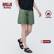 MUJI女式 水洗 平紋 短褲 休閑 褲子女款夏季款女裝中褲 外穿 卡其色4S XL (165/74A)