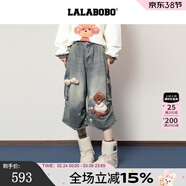 拉拉波波【快樂(lè )護衛隊系列】LALABOBO七分牛仔褲25年秋新款原創(chuàng  )大口袋褲子 L