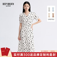 深呼吸DEEP BREATH女裝法式V領(lǐng)氣質(zhì)收腰碎花連衣裙A500197 白-黑點(diǎn) M (3)
