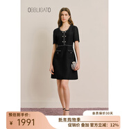 OBBLIGATO奧麗嘉朵夏季專(zhuān)選圓領(lǐng)亮片編織帶鉆扣連衣裙 黑色 2XL