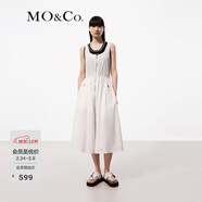 MO&Co.連衣裙夏機能風(fēng)金屬拉鏈開(kāi)襟U領(lǐng)高腰抽繩寬松量感A字裙摩安珂 本白色 XS 155