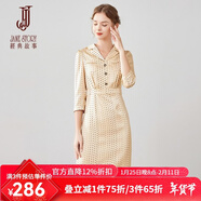 經(jīng)典故事（JANE STORY）經(jīng)典故事波點(diǎn)西服連衣裙女秋季2024新款時(shí)尚氣質(zhì)高級感緞面西裝裙 U83杏底黑點(diǎn) XL