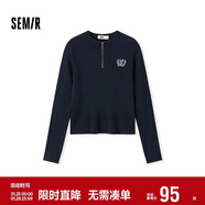森馬（Semir）毛衣女冬季短款半開(kāi)襟刺繡修身套頭衫女生風(fēng)顯瘦上衣107724107001